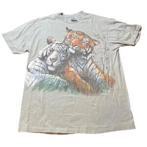 Vintage 95 Harlequin Big Cats Single Stitch Graphic Tee Shirt Tiger Animal Large